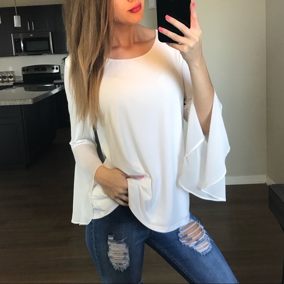 Calvin Klein Tops - Calvin Klein White Bell Sleeve Layered Blouse S